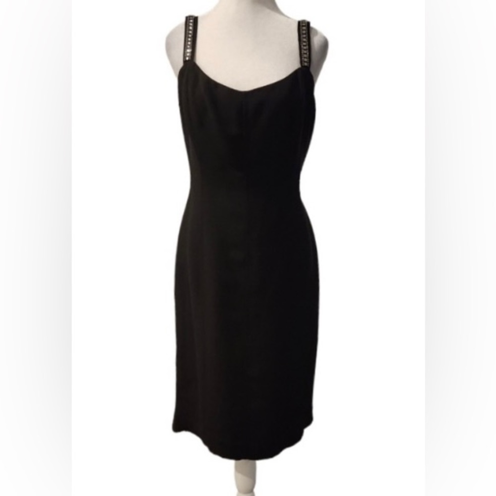 Evan Picone Black Cocktail Dress with Rhinestone Detailed Straps size 14